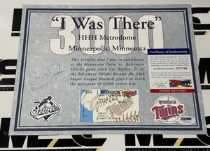 Cal Ripken Jr. Autograph w PSA DNA Authenticity 3,000th Hit Certificate and Ticket Stub
