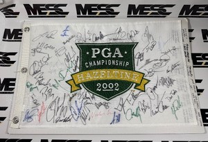 2002 PGA Championship Golf Hazeltine Flag - 41 PLAYER AUTOGRAPHS - Justin Rose, Leonard, Furyk, Love III, Appleby, Sutton, Perry, Toms, Duval, Cink, Parnevik, Stricker (see photos for all names)