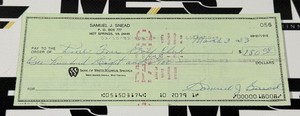 Sam Snead Autograph Original Check w JSA Authenticity