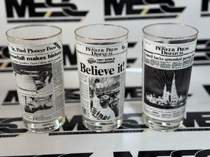 (3) St. Paul Pioneer Press Glasses including 1987 World Champions Kirby Puckett