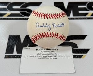 Buddy Hassett Autograph Baseball Rawlings OALB Budig Ball w Tristar Authenticity