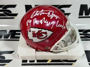 Christian Okoye Autograph w Rushing Leader Inscription Kansas City Chiefs Football Mini Helmet