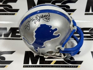 Lem Barney Autograph w HOF Inscription Detroit Lions Mini Football Helmet