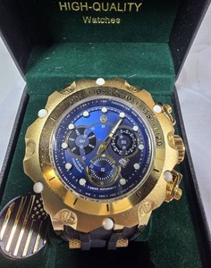 NEW AJ Heavy-Tank Gold-Tone Chronograph Watch  Blue Dial  52mm  Box & Tags  Tag $499.99