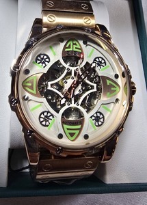 NEW BIBI Automatic Skeleton Watch  Rose Gold-Tone Bracelet  45mm  Box & Tag