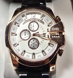 NEW BIBI Luxury Watch  Rose Gold-Tone & Black Bracelet  White Multi-Dial Face  Box & Tag