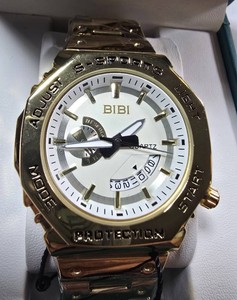 NEW BIBI S-Sports Quartz Watch  Gold-Tone Bracelet  White Dial  Box & Tag