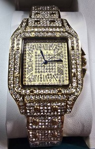 NEW BIBI Luxury Gold-Tone Crystal Statement Watch  Roman Numerals  Box & Tag