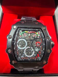 NEW AJ Skeleton-Style Black Multi-Function Watch  43mm  Box