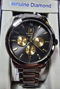NEW George Genuine Diamond Black & Gold-Tone Watch  42mm  Box & Tag