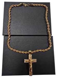 NEW Gold-Tone Rope Chain Crucifix Necklace  Crystal-Style Accents  Approx. 22