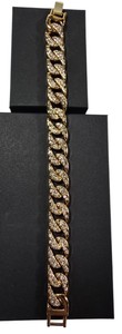 NEW AJ Accessories Gold-Tone Iced-Out Cuban Link Bracelet  Crystal Accents  Box