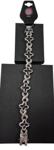 NEW AJ Accessories Silver-Tone Purple Floral Crystal Bracelet  Approx. 8.5  Box