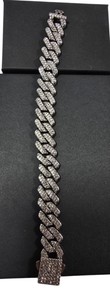 NEW AJ Silver-Tone Crystal Iced-Out Cuban Link Statement Bracelet  Approx. 8  Box