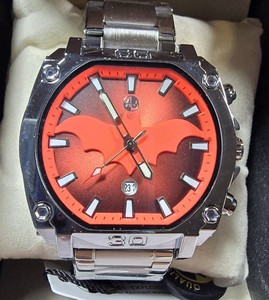 NEW AJ Steel-Explorer Silver-Tone Red Bat Dial Watch  $299.99 Retail  Box & Tag