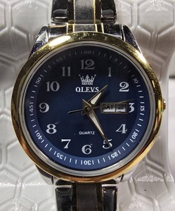 NEW OLEVS Two-Tone Quartz Watch  Blue Dial  DayDate  Box & Manual