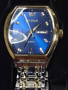 NEW OLEVS Two-Tone Blue Dial Quartz Watch  Day-Date  Box