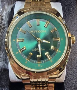 NEW MIYKON Gold-Tone Green Dial Watch W Seiko Movement  Model X2F14-2C10  45.48mm  Box & Tag