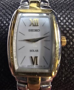 Seiko Solar Two-Tone Ladies Watch  White Dial  Roman Numerals  50M Water Resistant