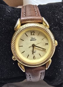 Timex Indiglo Quartz Gold-Tone Watch  Leather Band  Date  Indiglo Works