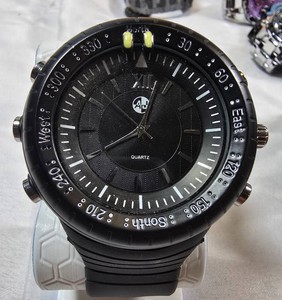 NEW AJ Oversized Black Quartz Watch  52.91mm  Compass Bezel  Box & Tag