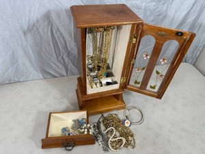 Vintage Jewelry Box Filled with Assorted Jewelry