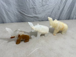 3 Carved Stone Elephants
