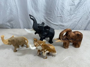 Carved Wood and Stone Elephants