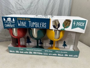 New 3 pc Stainless Steel Wine Tumblers with Lids