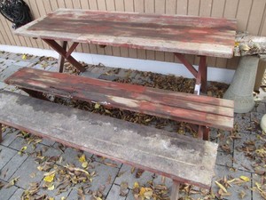 Wood outdoor Picnic table approx 70x26x28in with (2) bench seats