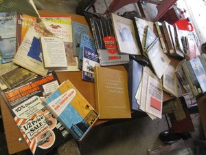 Variety of vintage User manuals, woodworking books, tool catalogs, maps, Aviation magazines and more
