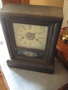 Vintage Wood Encased Mantle Clock with roman numerals floral style decorative lower section