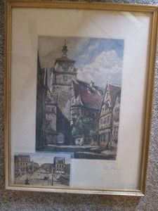 Antique Original colorful etching by German artist Paul Sollmann
