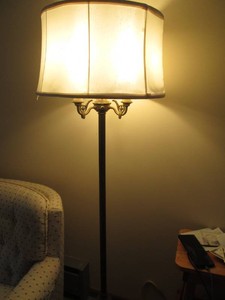 Vintage heavy metal freestanding multi-bulb floor lamp with shade