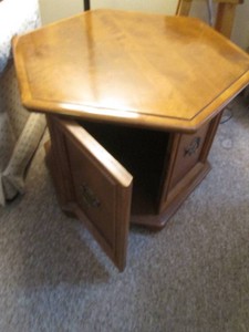 Vintage Decorative Hexagon shaped endctablevwith storage and antique brass tone hardware
