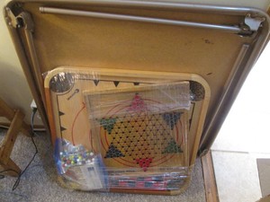 Vintage folding card table plus reversible top multi-game units