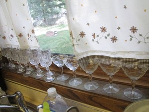 Vintage clear glass cut stemware plus etched glass stemware