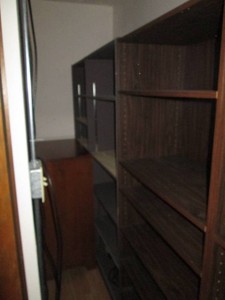(2) Laminate wood tone multi-tier bookshelf approx 28x10x71in