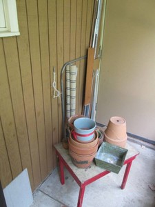 Small utility table, planters and shades