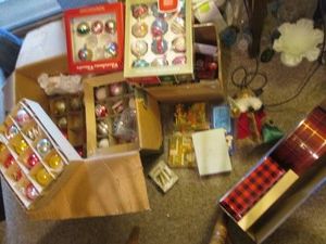Collection of vintage Christmas ornaments and decor