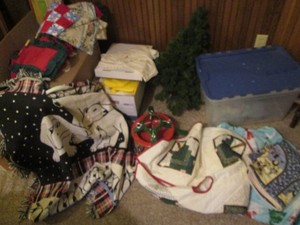 Christmas tree skirt, blankets, table coverings, doilies, hand towels, wash cloths and more