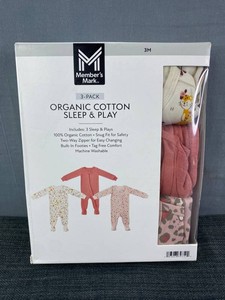 Members Mark Organic Cotton Sleep & Play 3-Pack, Size 3 Months - Brand New 