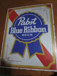 Pabst Blue Ribbon metal sign measures 12 x 14 inches