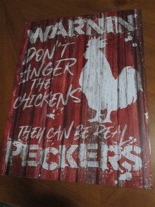 Chicken metal sign measures 12 x 14 inches