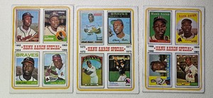 Hank Aaron 1974 Topps 3-Card Hank Aaron Special Vintage Baseball Card Lot