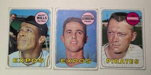 1969 Topps 3-Card Vintage Baseball Card Lot (Includes Bunning & Wills)