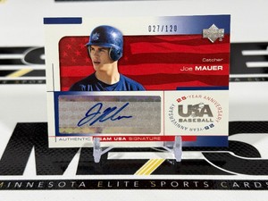 Joe Mauer Auto /120 2004 Upper Deck 25-Year Anniversary Authentic Team USA Signature Numbered 027/120 #MAU Baseball Card