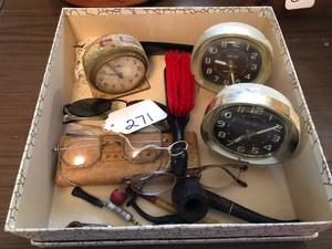 Pipes, vintage eyeglasses, Baby Ben clocks