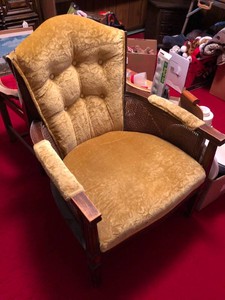 (2) Upholstered chairs red one has tape on