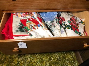 Christmas dish towels, most new all in drawer
